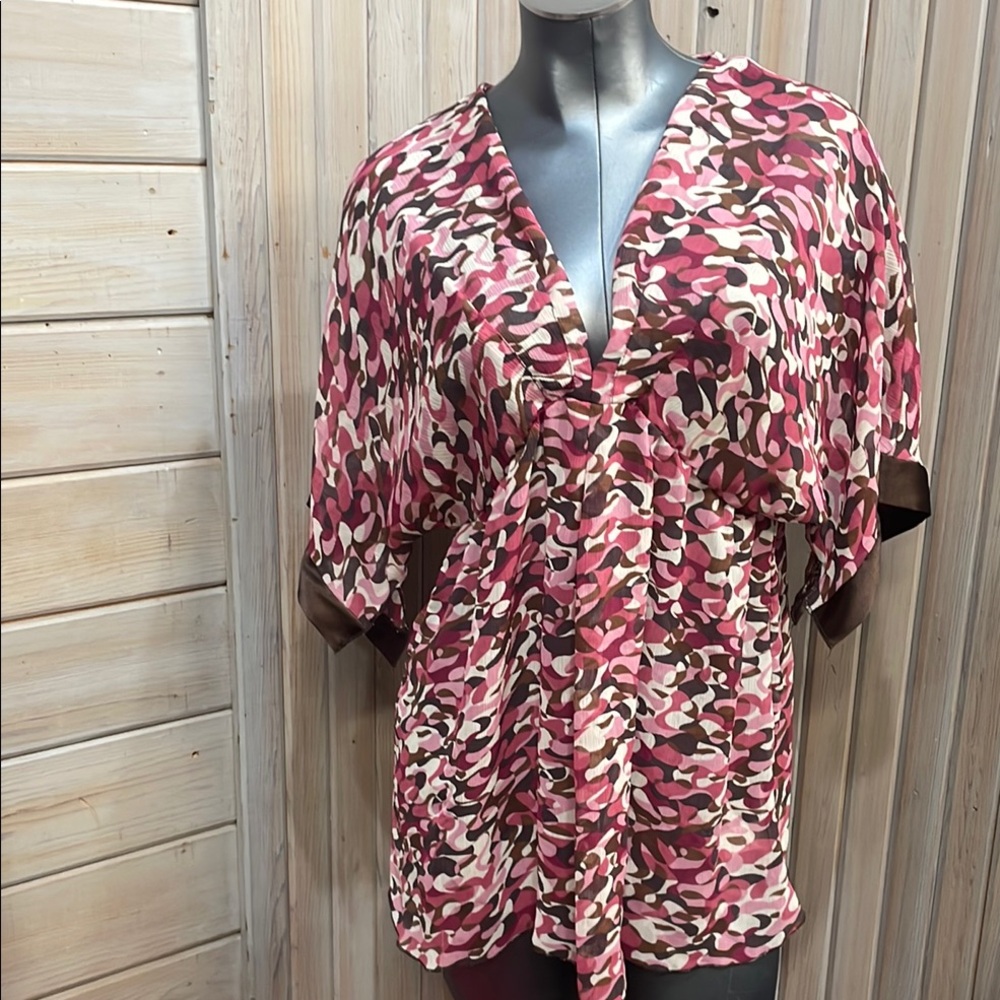 Duo Maternity Pink Dolman Sleeve Blouse with Tie Front